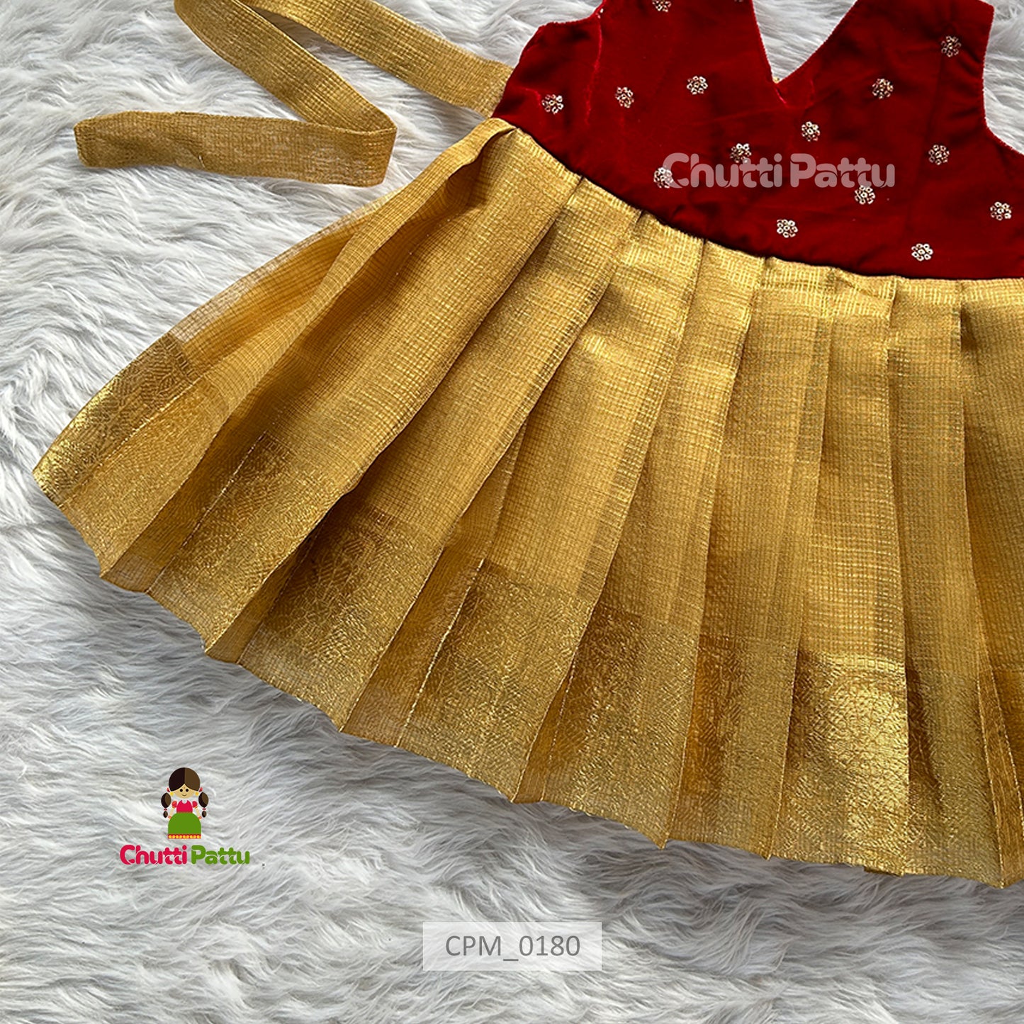Gold Tissue Silk with Red Velvet Top | CPM_0180