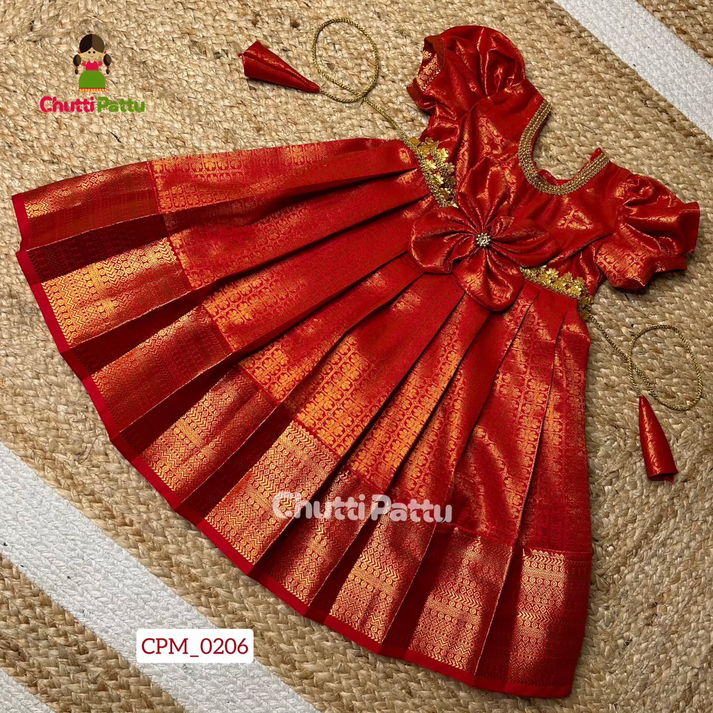 Radiant Red Kanchi Soft Silk Frock | CPM_0206