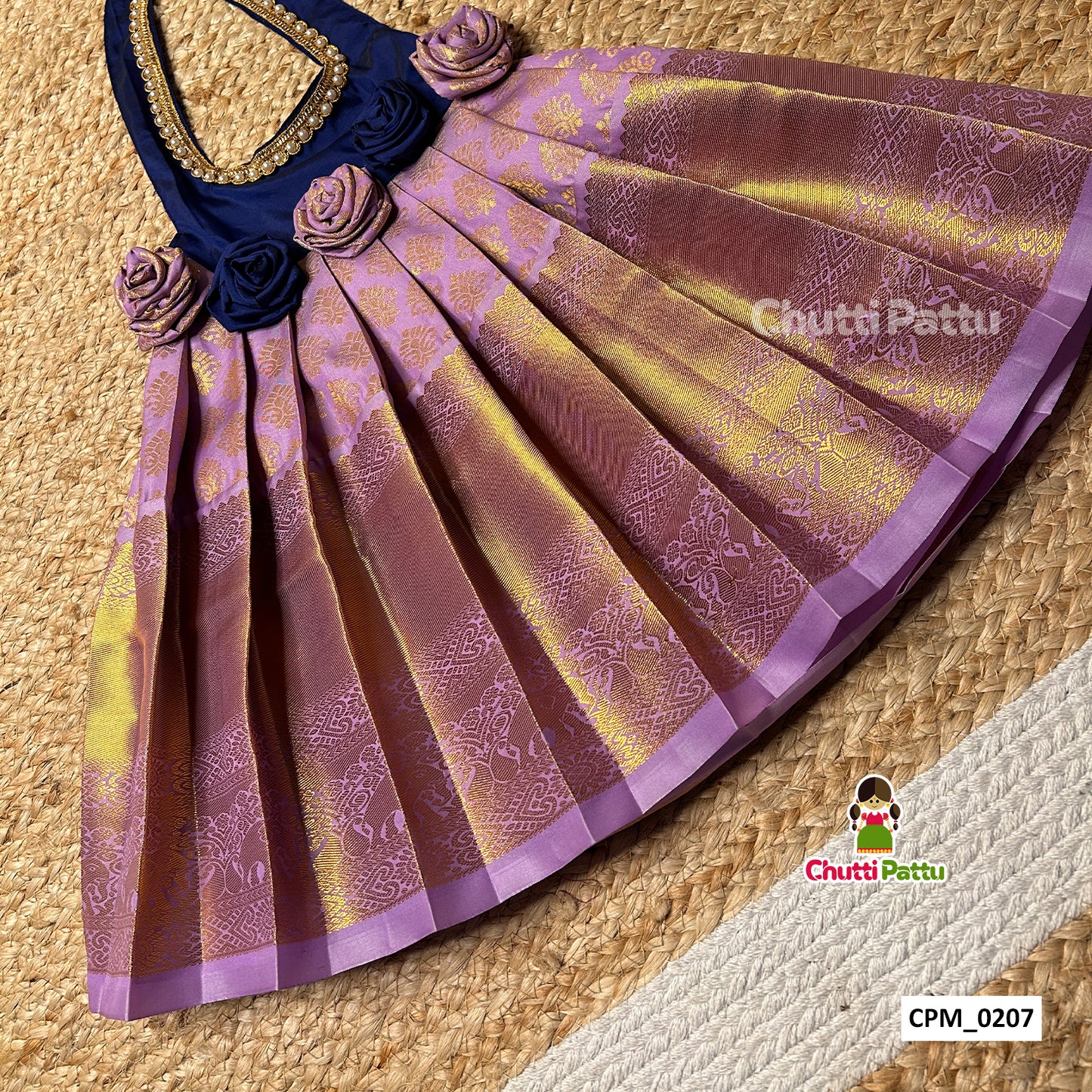 Dark Blue & Lavender - Rose Bow Halter Neck Frock | CPM_0207