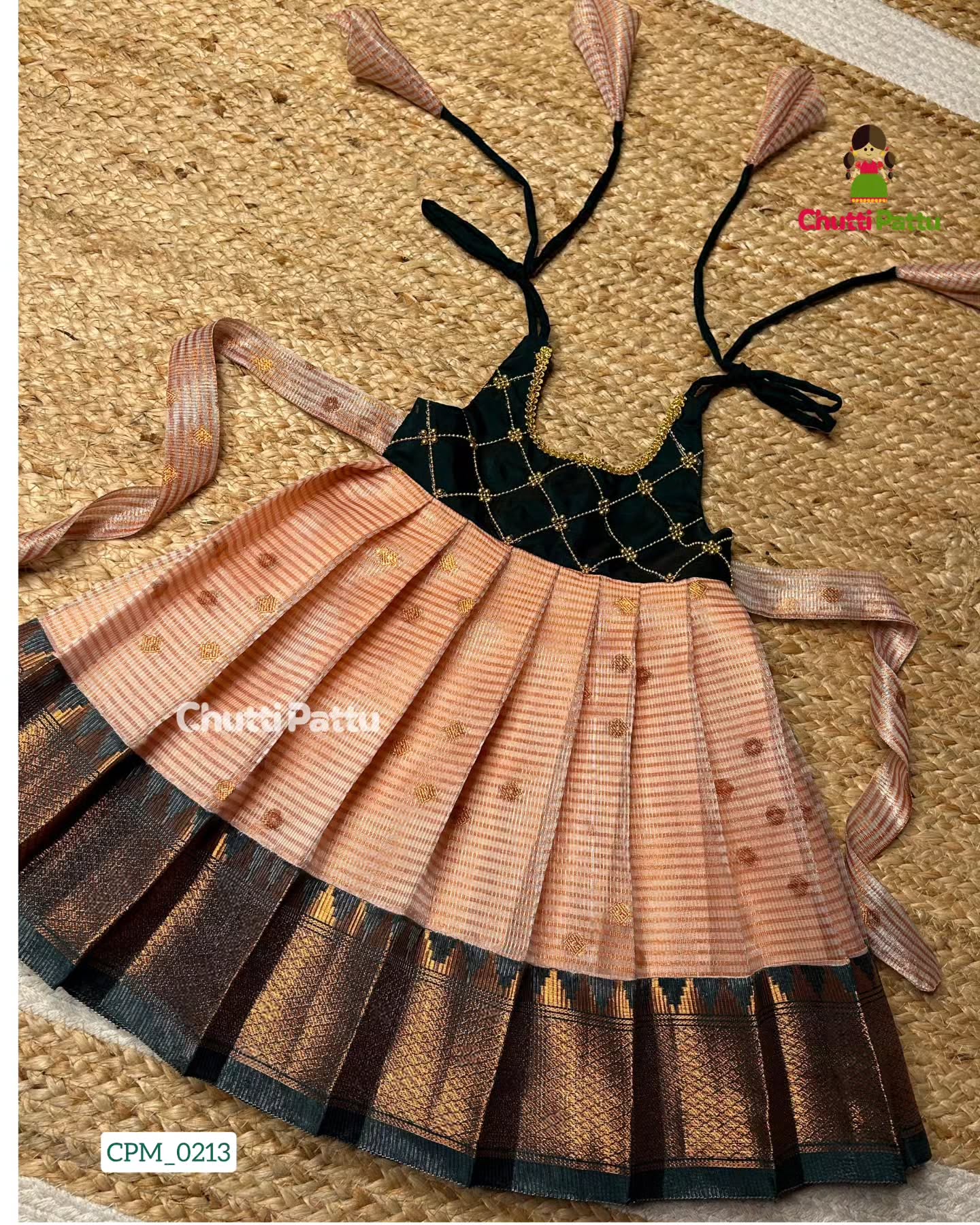 Bottle green and Rose Gold Tissue Silk Tip-Up Frock | CPM_0213