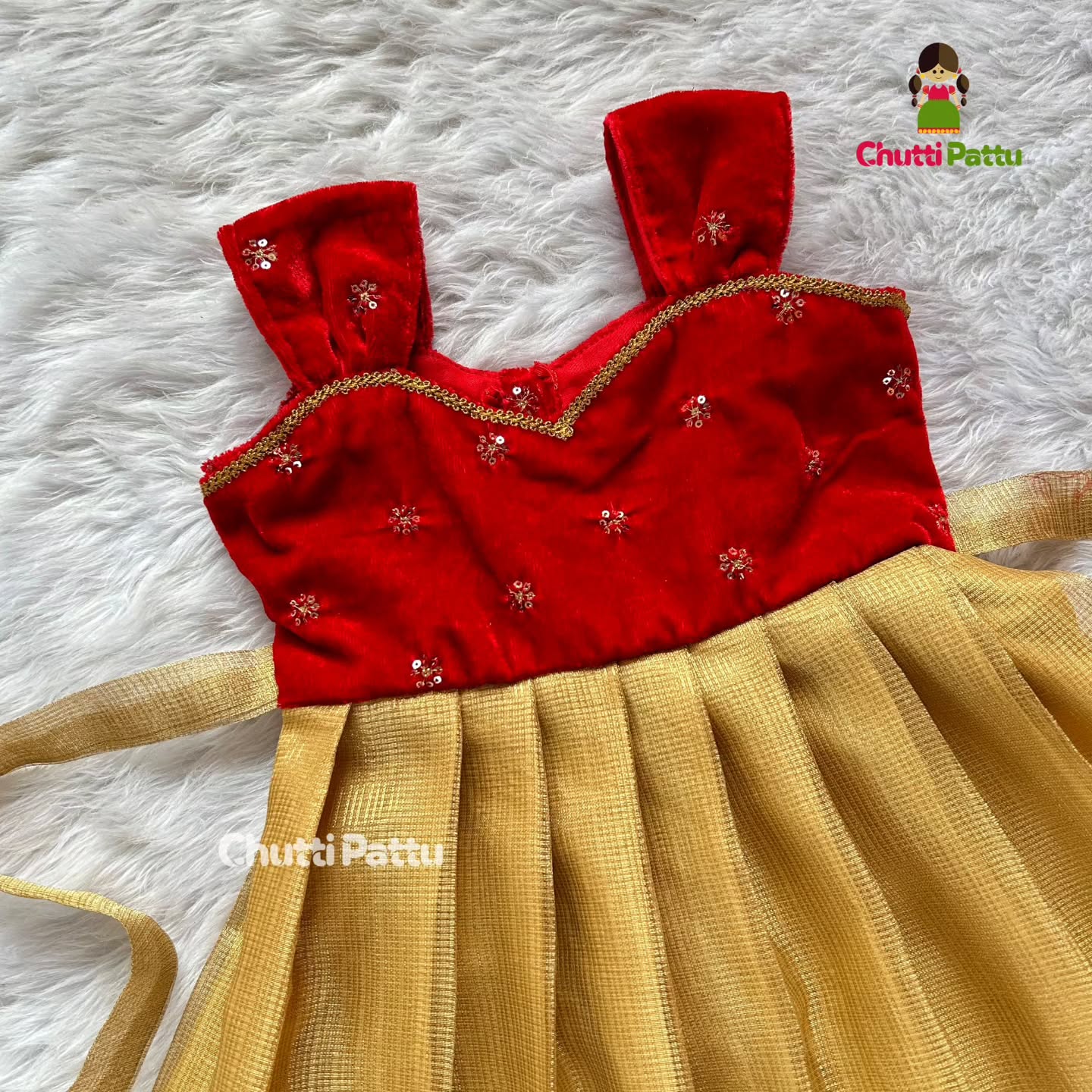 Gold Tissue Silk with Red Velvet Top | CPM_0220