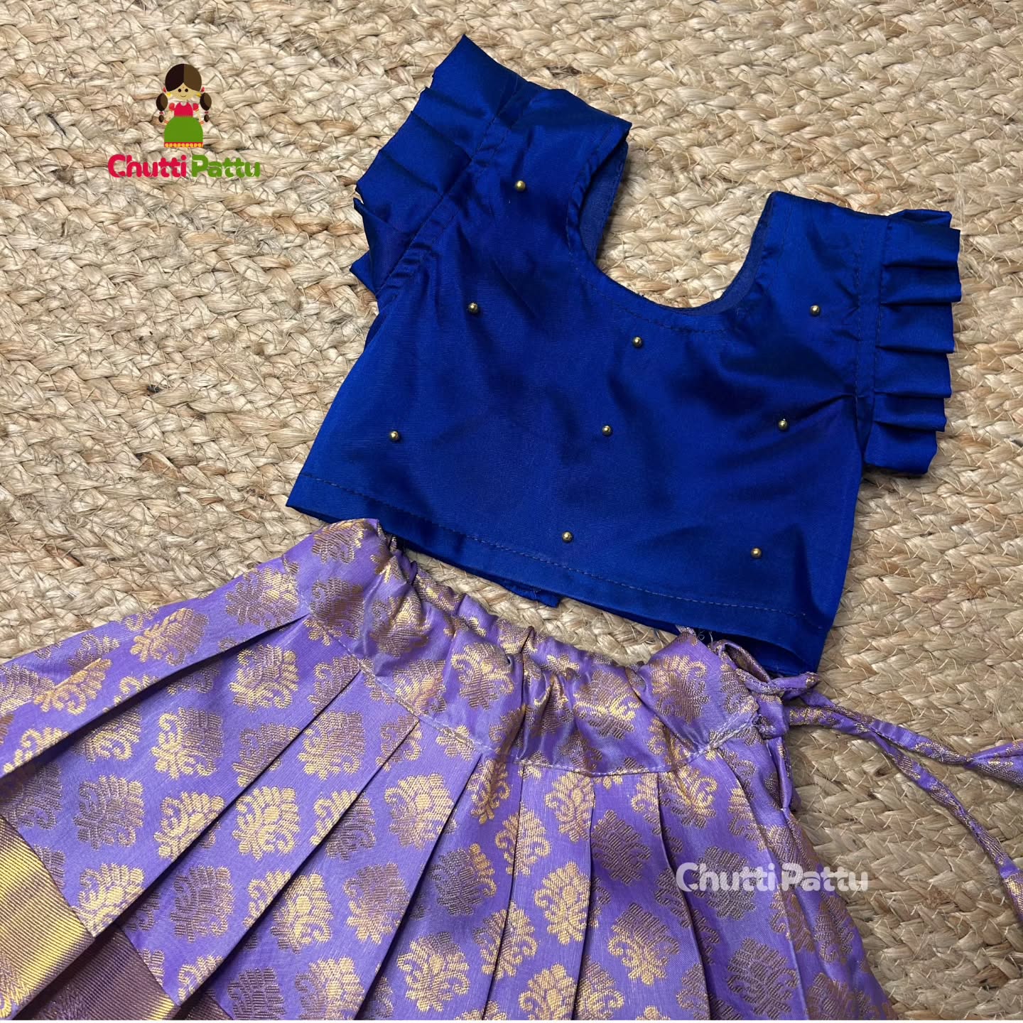 Dark Blue and Lavender Kanchi Soft Silk Top & Skirt | CPM_0248