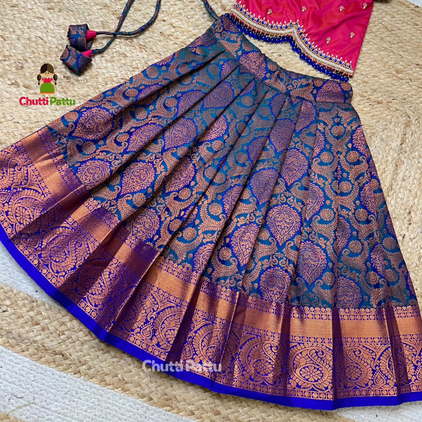 Blue & Pink Kanchi Soft Silk Aari Pattu Pavadai | CPM_0305