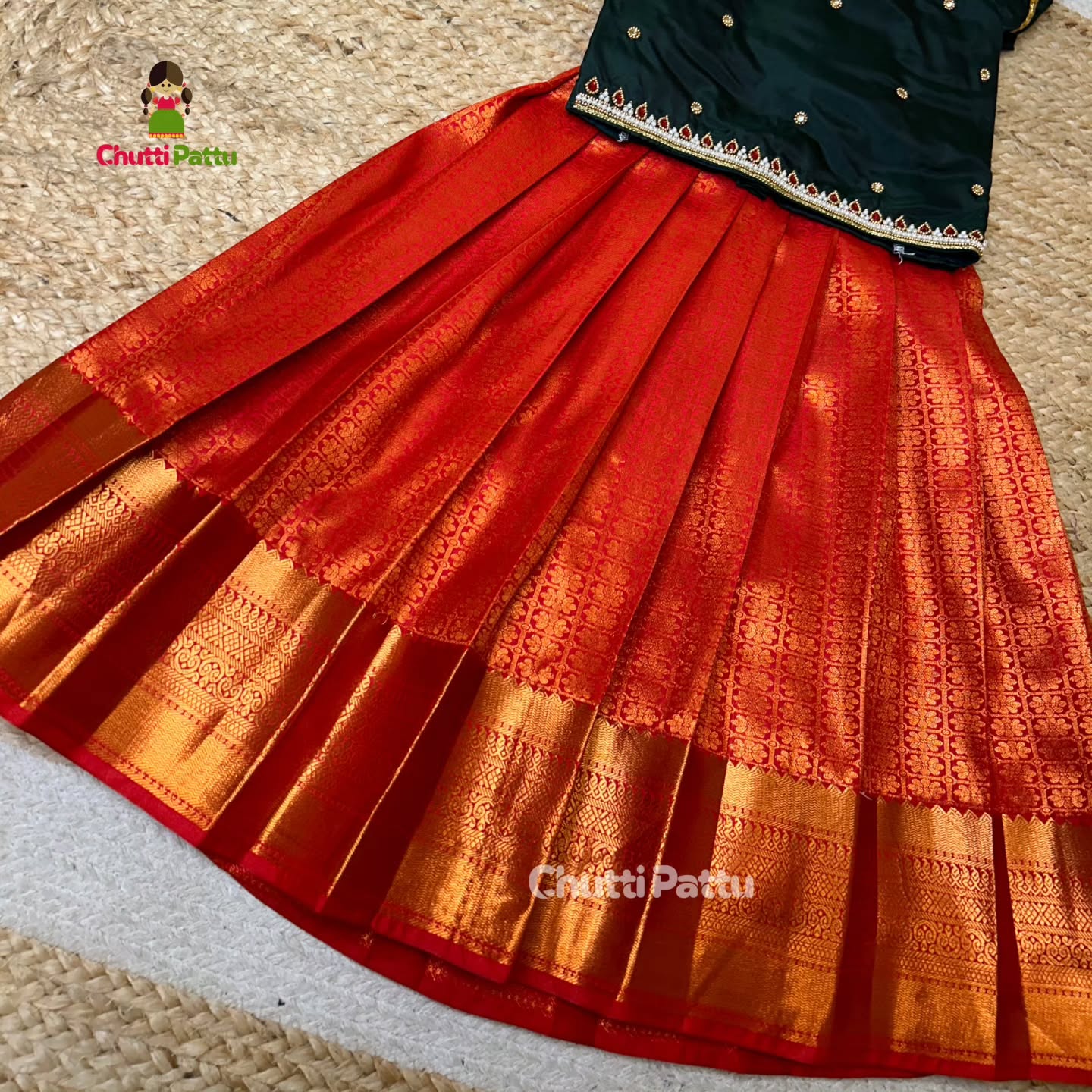 Dark Green & Red Kanchi Soft Silk Aari Pattu Pavadai | CPM_0307