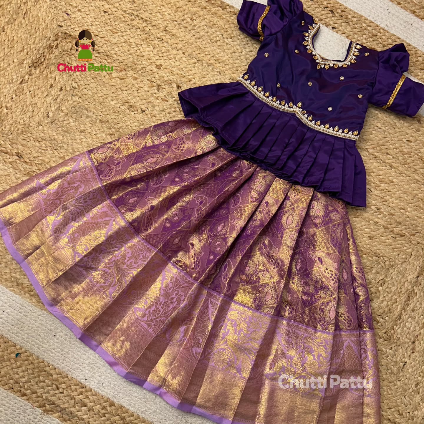 Purple & Lavender Semi Kanchi Silk Aari Set | CPM_0323