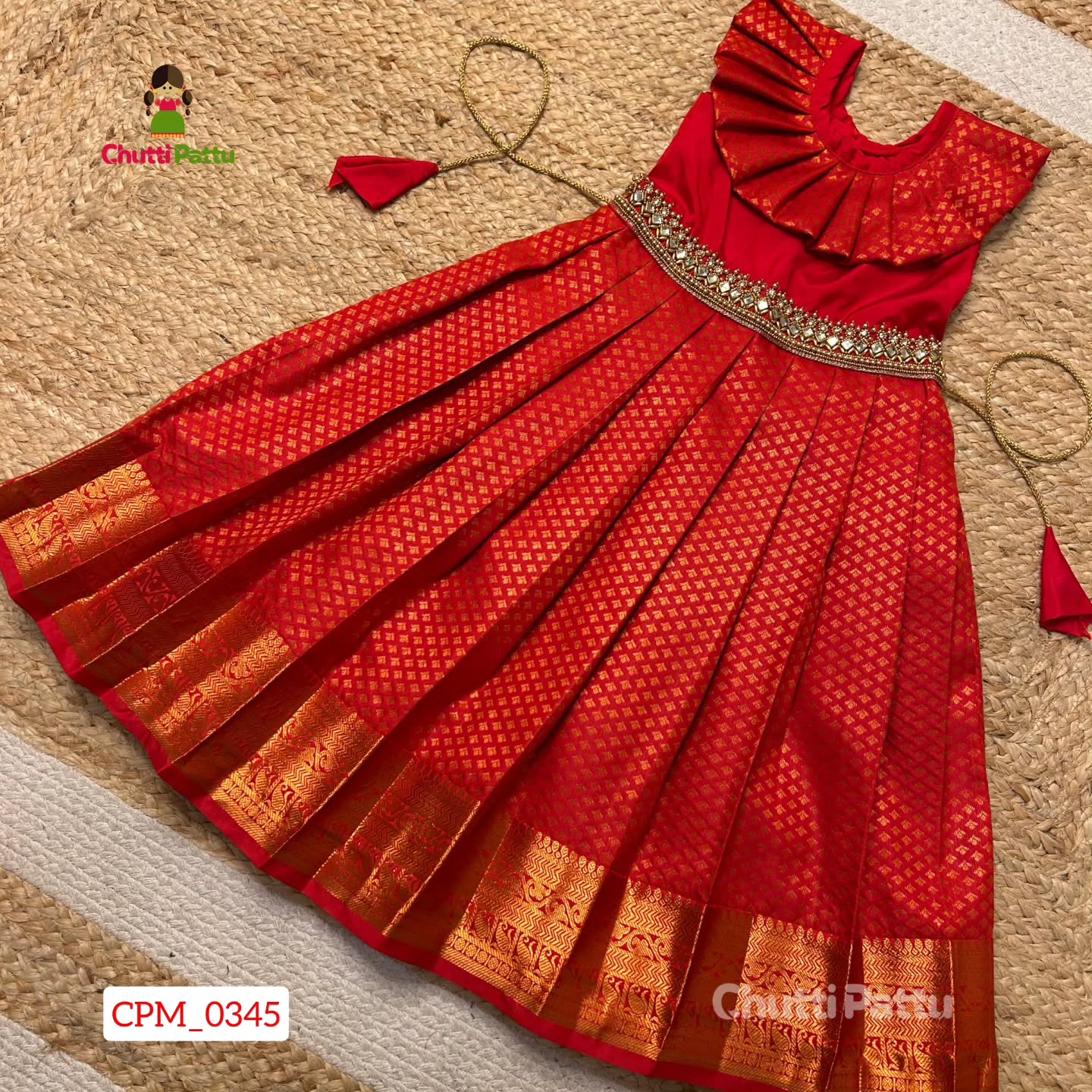 Classic Red Kanchi Soft Silk Aari Frock | CPM_0345