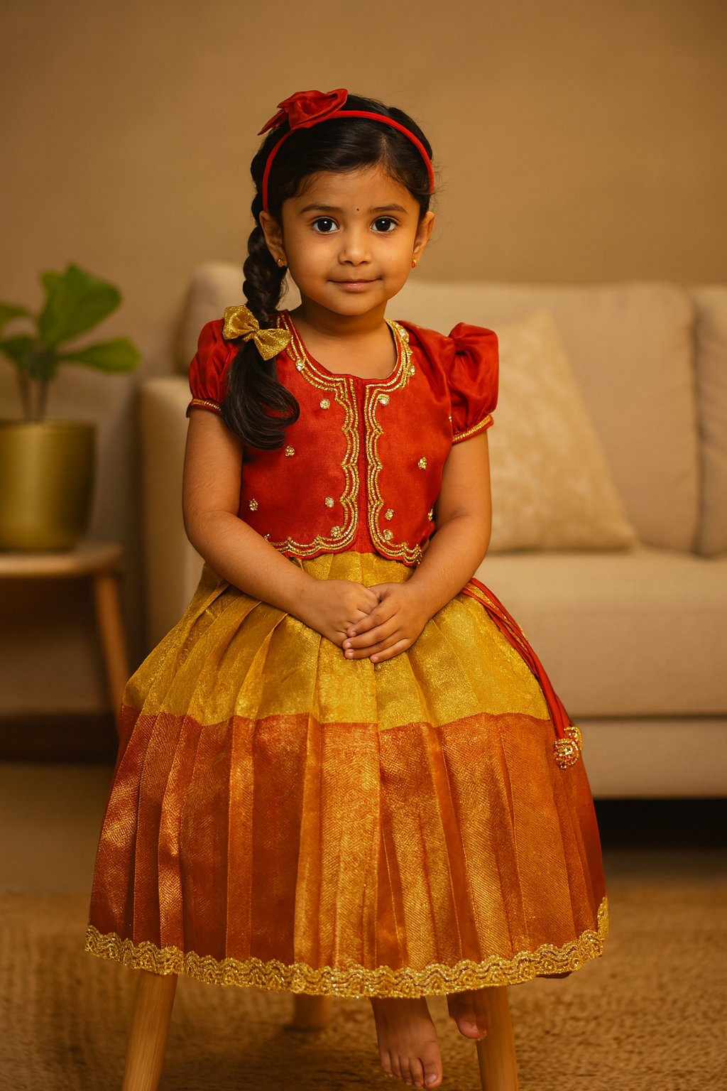 Gold and Red Premium Banarasi Tissue Silk Aari Set | CPM_0349