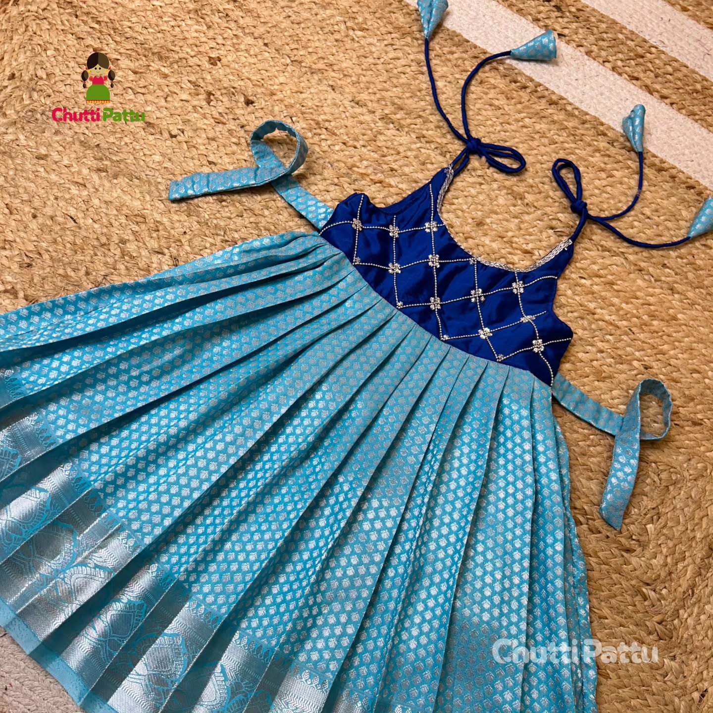 Elegant Blue Soft Kanchi Silk Tie-Up Frock | CPM_0352
