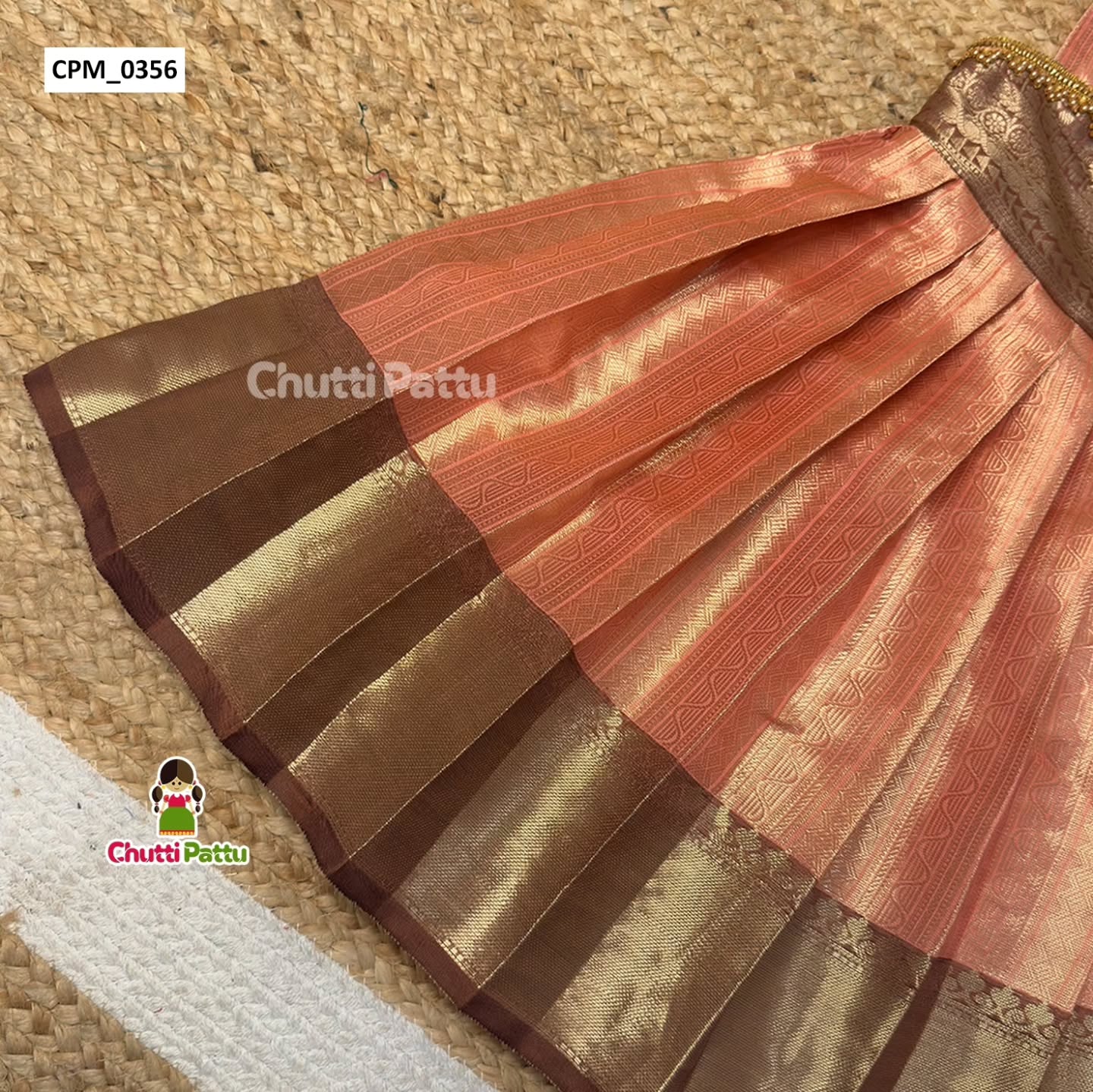 Peach & Lavender Premium Semi Kanchi Silk Sleeveless Bow Frock | CPM_0356A