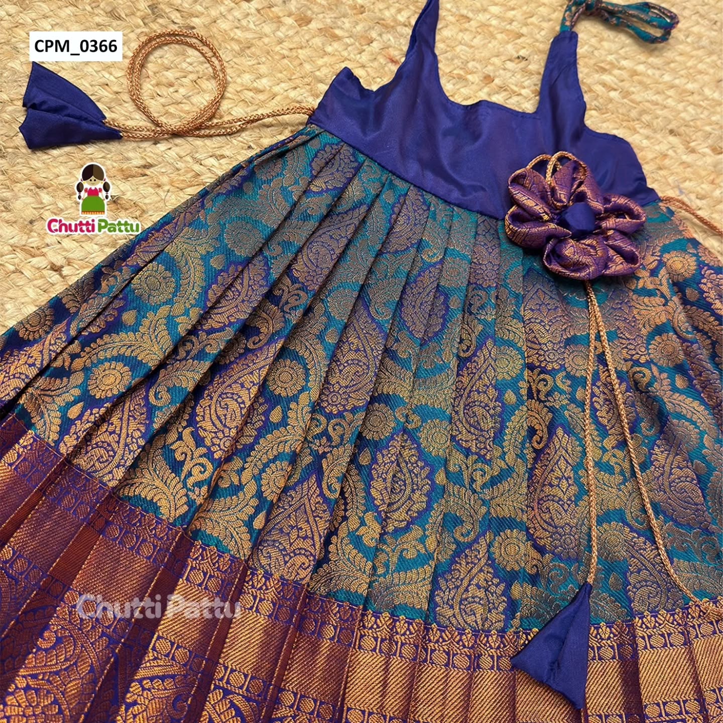Peacock Blue Kanchi Silk Tie-Up Frock | CPM_0366
