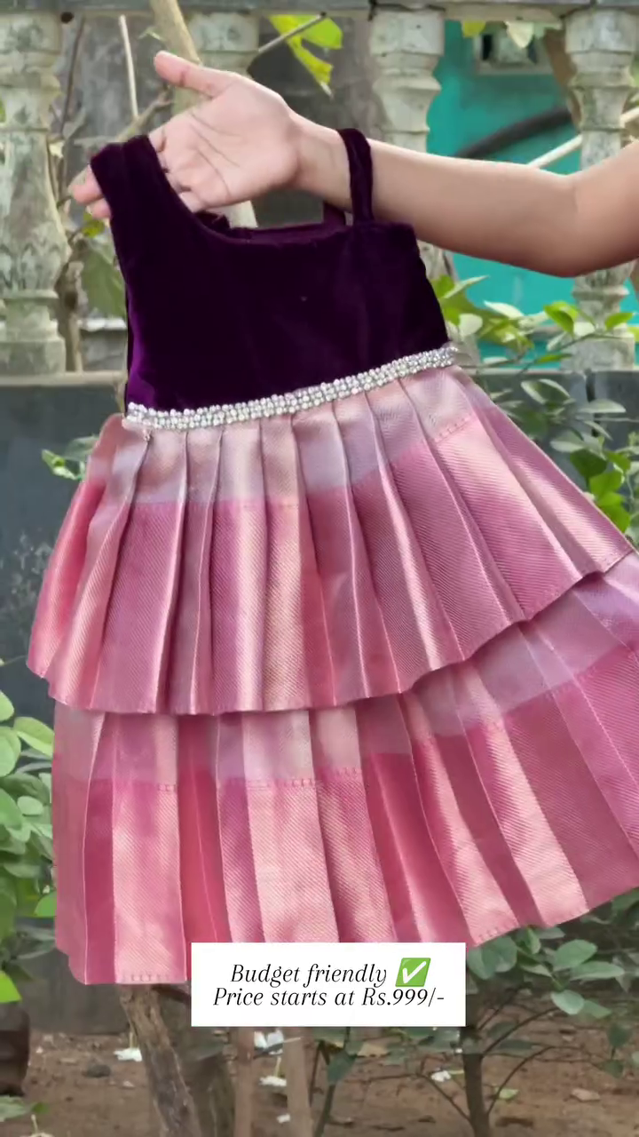 Wine & Pink Double-Layer One-Shoulder Frock | CPM_0376