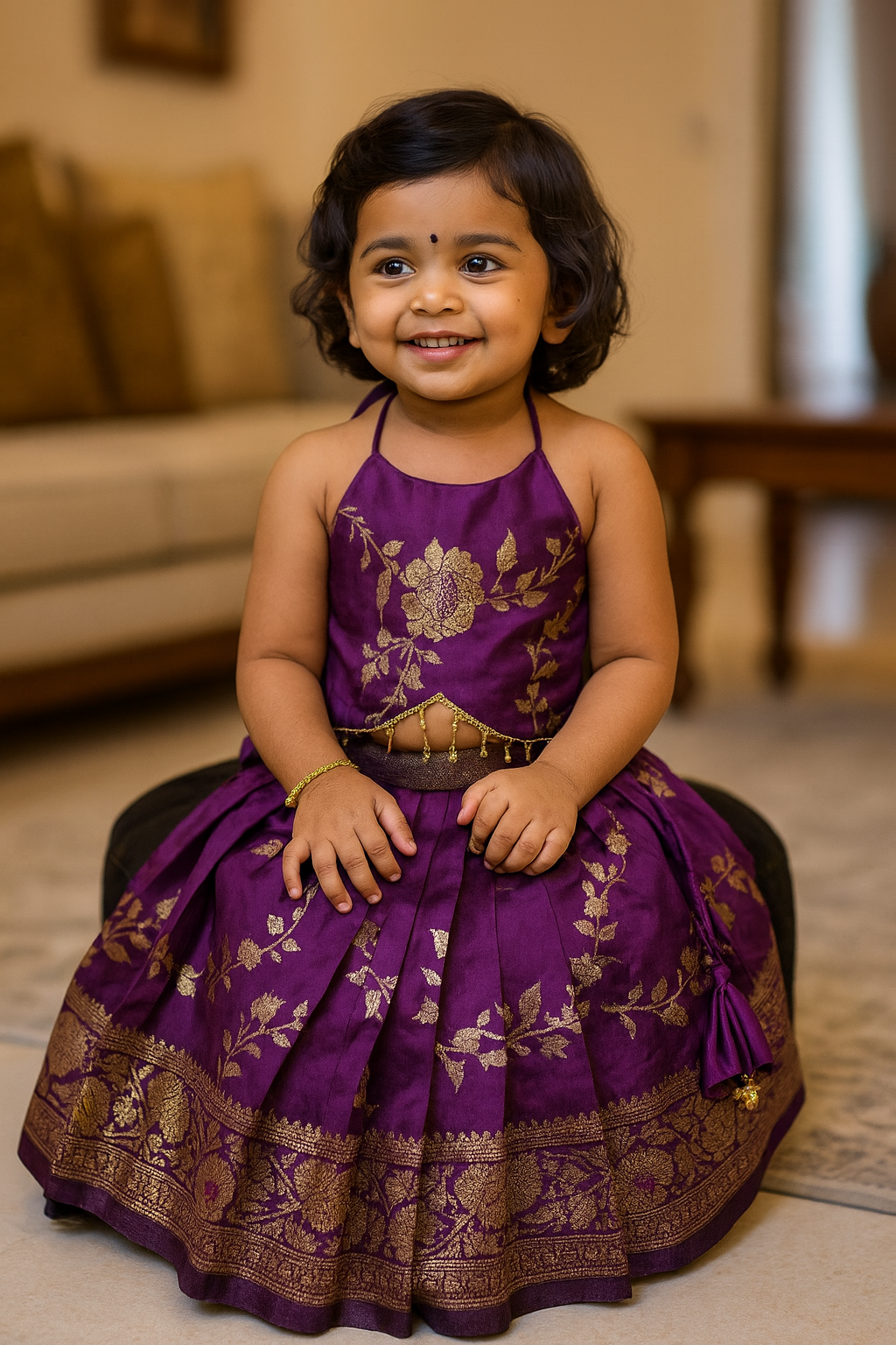 Purple Banarasi Silk Set with Crystal Lace | CPM_0383