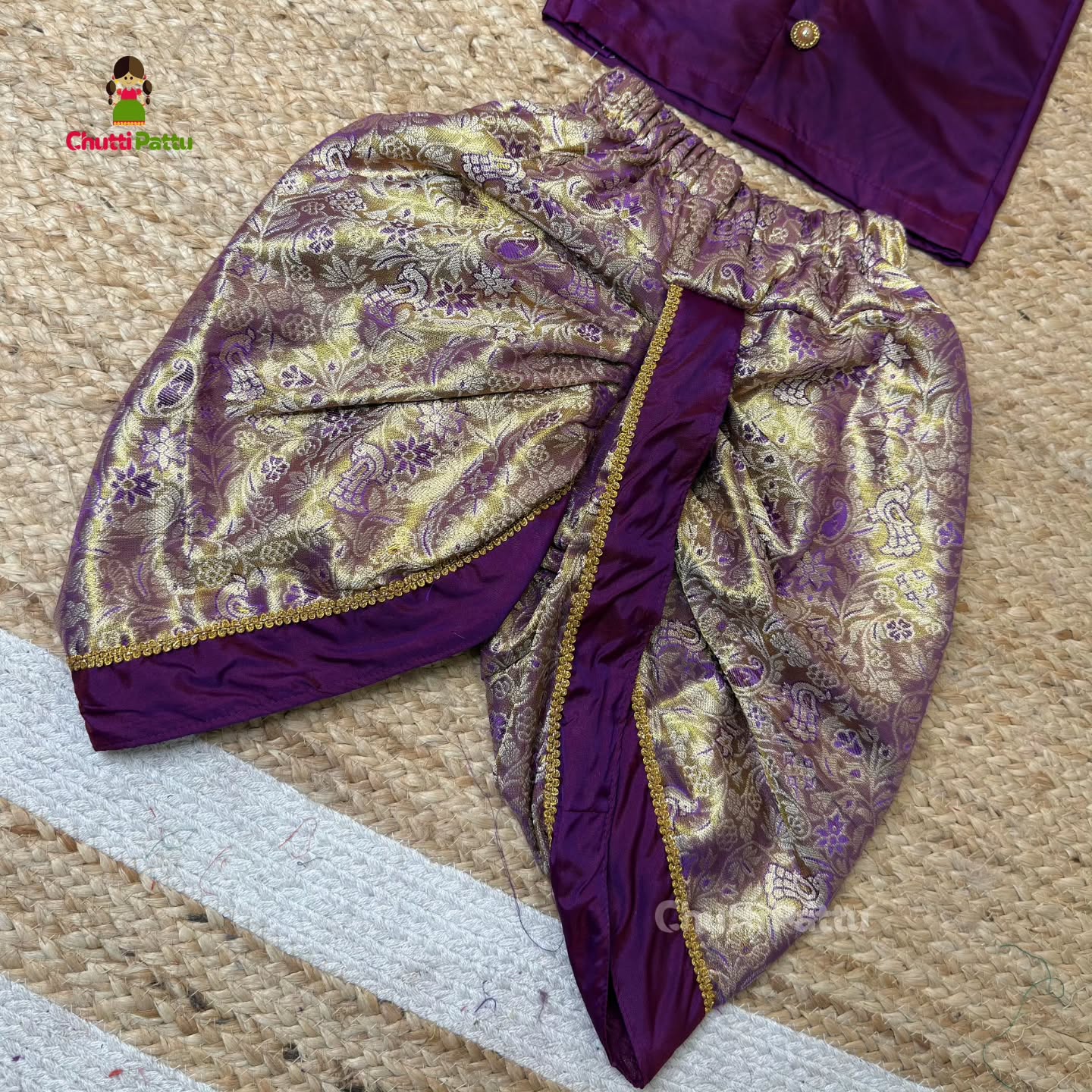Purple & Lavender Kanchi Semi Silk Aari Work Kurta & Dhoti Set | CPM_0403B