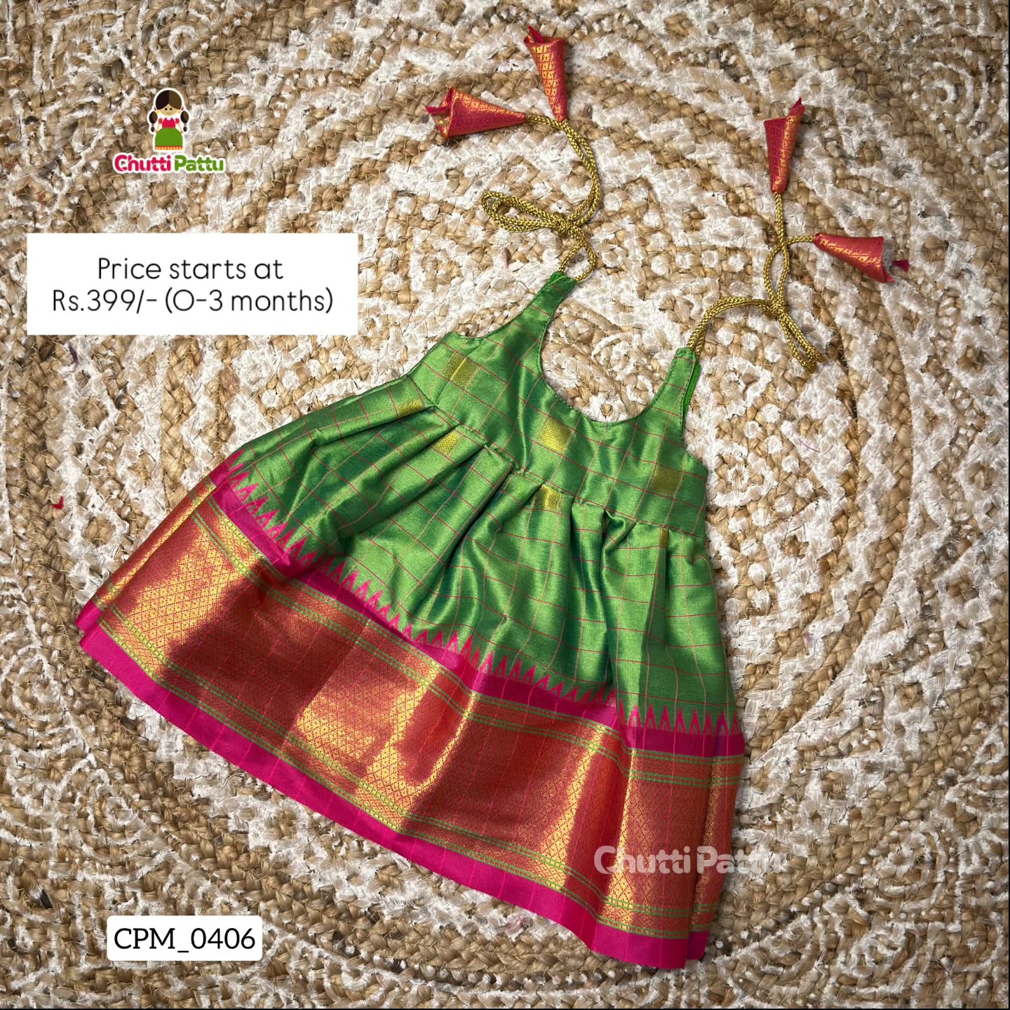 Green - Soft Silk Cotton Tie-Up Frock | CPM_0406_GRN