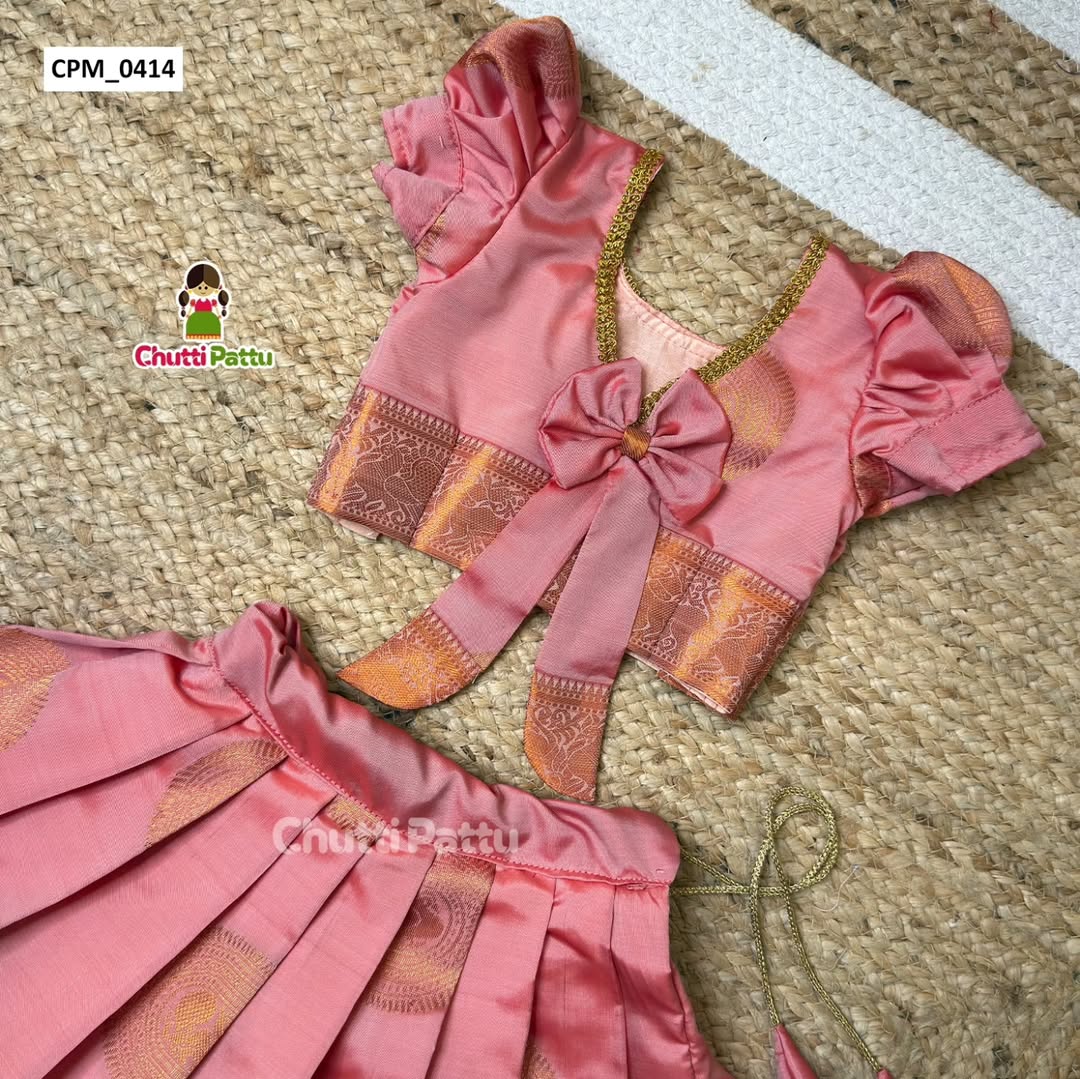 Kaarigai - Peachy Pink Kanchi Soft Silk Pattu Pavadai | CPM_0414