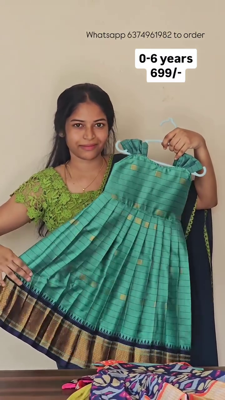 Green Cotton Yet Traditional Tie-Up Frocks | CPM_0422_GRN
