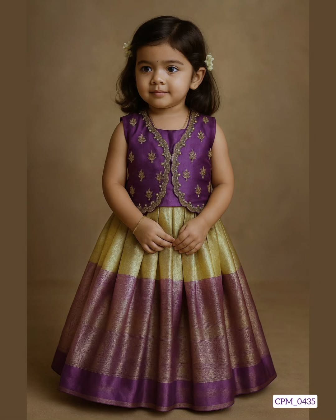 Purple & White Aari Work Overcoat Set | CPM_0435