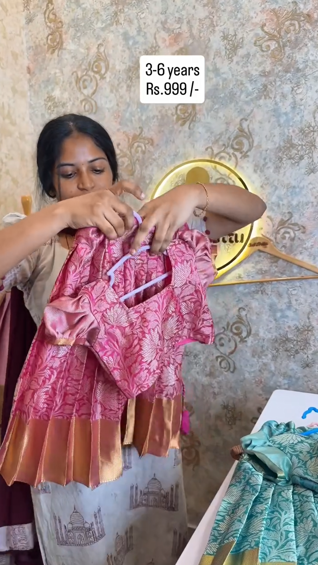 Pink - Nita Ambani-Inspired Tissue Silk Top & Skirt | CPM_0444_PNK