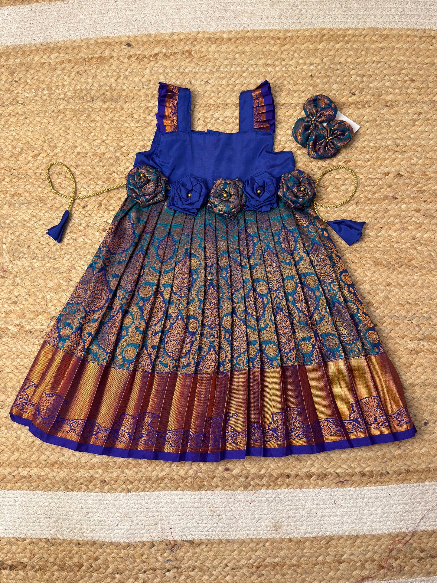 Pure Kanchi Silk Blue Rose Frock | CPM_0447