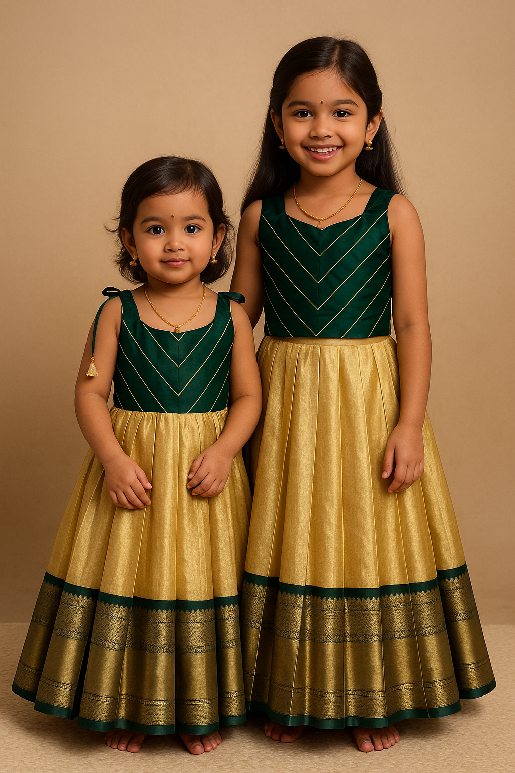 Varnikaa - Sleeveless Classic White and Dark Green Top & Skirt | CPM_0451A