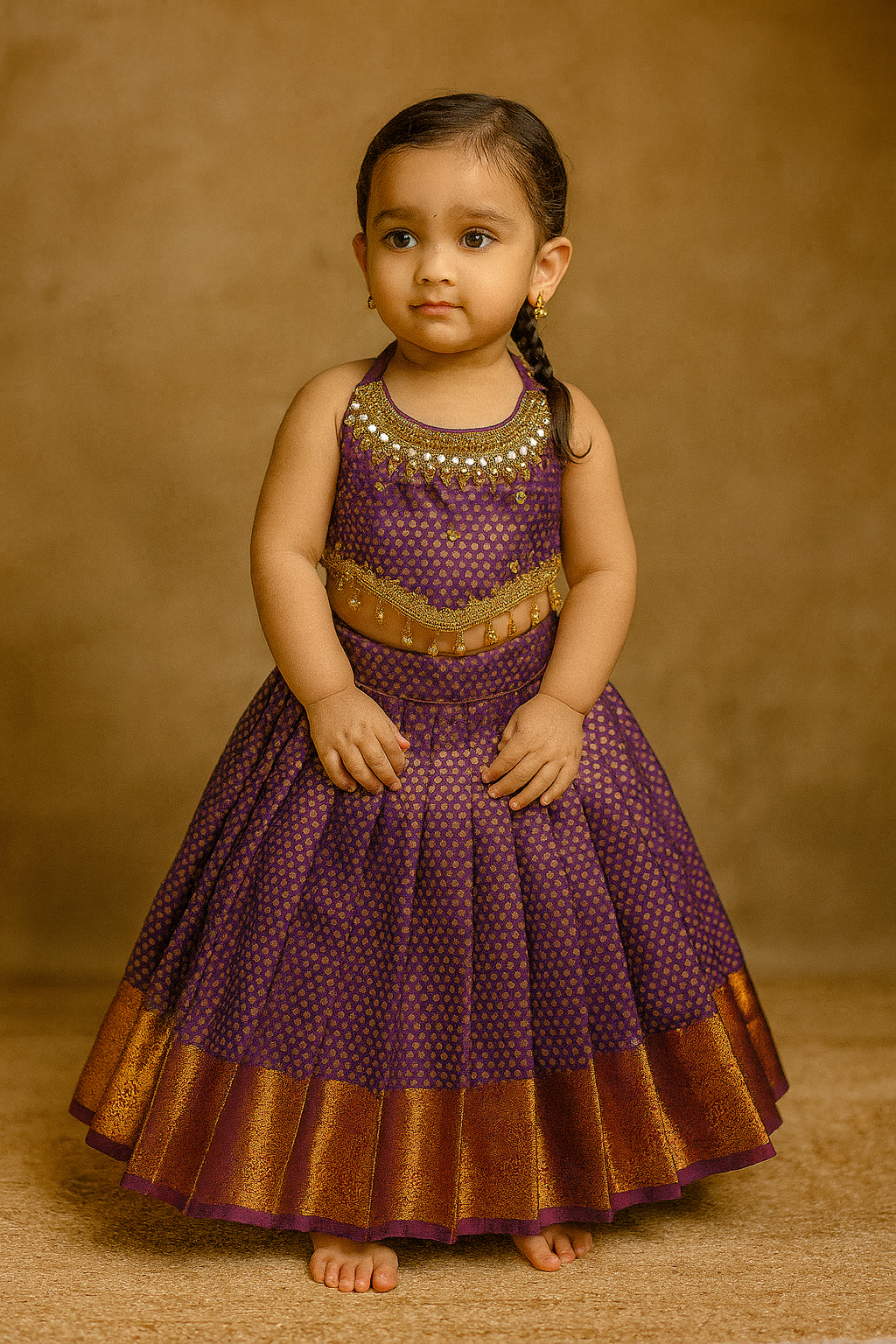 Kamali - Purple Kanchi Soft Silk Aari Crop Top Set | CPM_0454