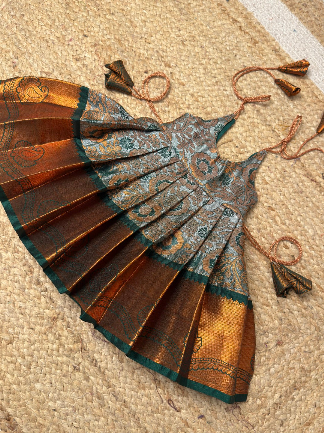 Green Tie-Up Newborn Pattu Frock | CPM_0458