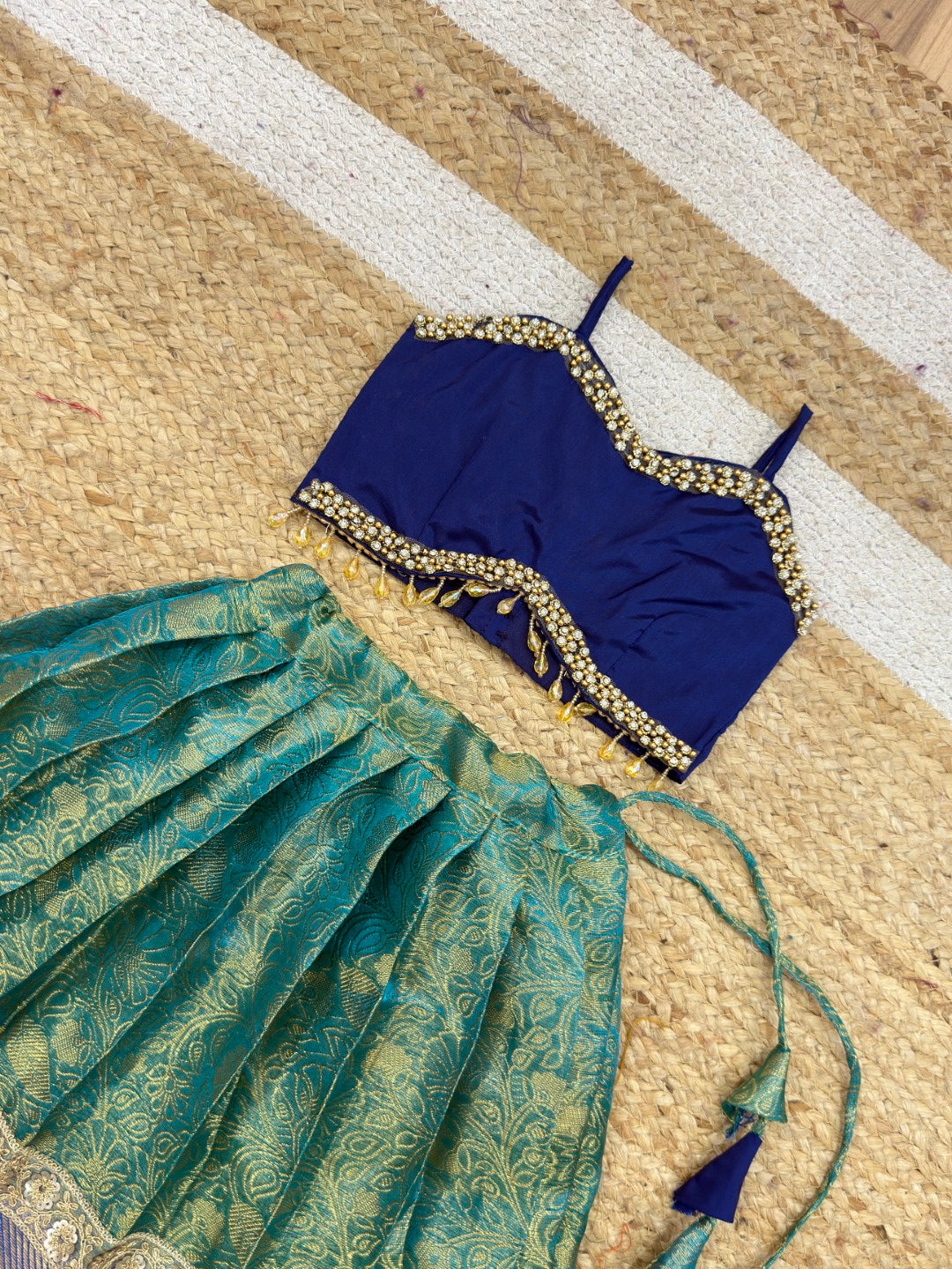 Sea Green & Blue Banarasi Tissue Silk Set | CPM_0459