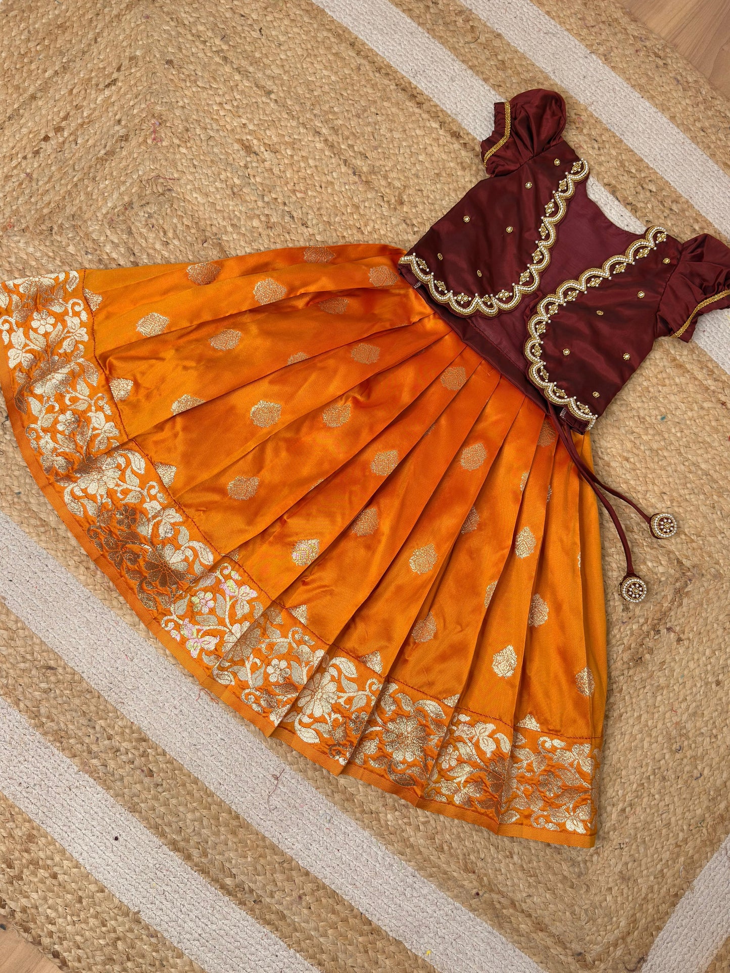 Brown & Rust Orange Aari Overcoat Set | CPM_0477