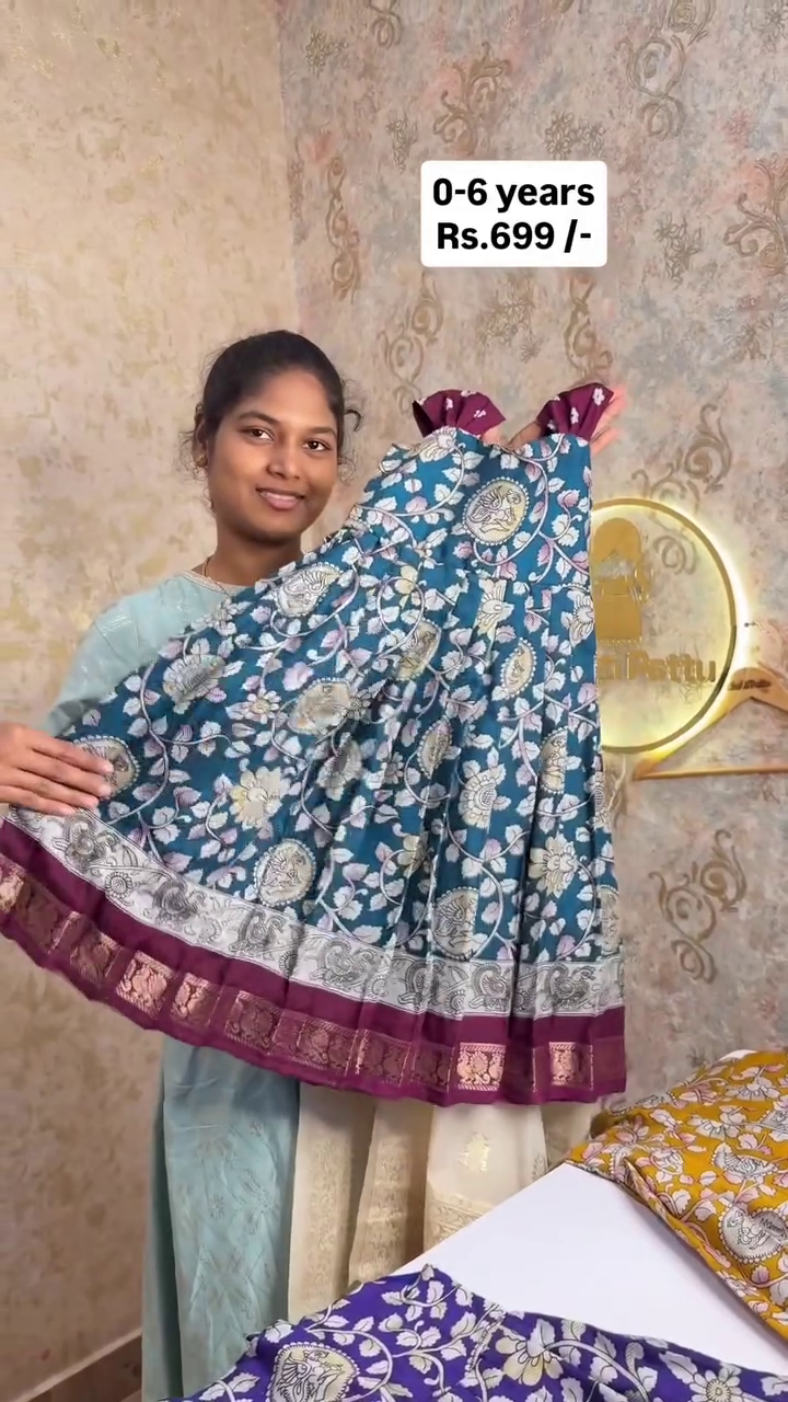 Budget Friendly Blue Kalamkari Silk Frock | CPM_0489_BLU