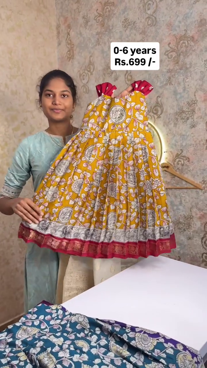 Budget Friendly Yellow Kalamkari Silk Frock | CPM_0489_YLW