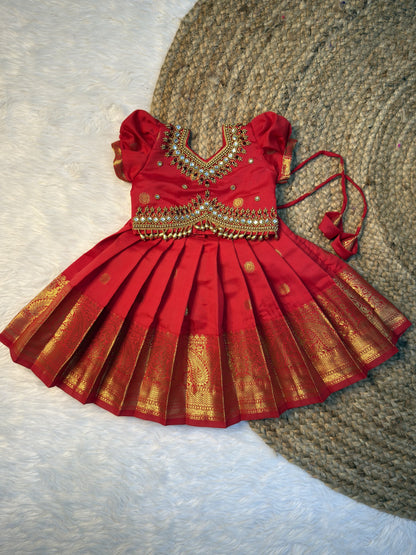 Red Soft Banarasi Aari Pattu Pavadai Set ✨ | CPM_0600