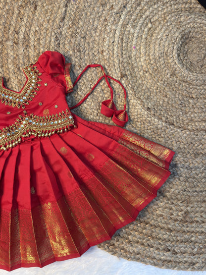 Red Soft Banarasi Aari Pattu Pavadai Set ✨ | CPM_0600