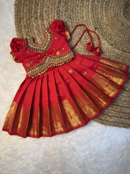 Red Soft Banarasi Aari Pattu Pavadai Set ✨ | CPM_0600
