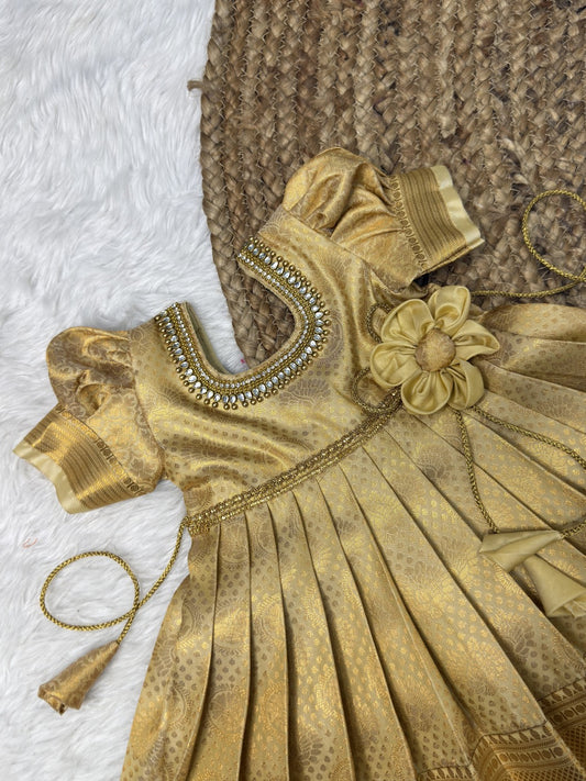 Golden Cream Kanchi Soft Silk Gown | CPM0611 | Ready to dispatch