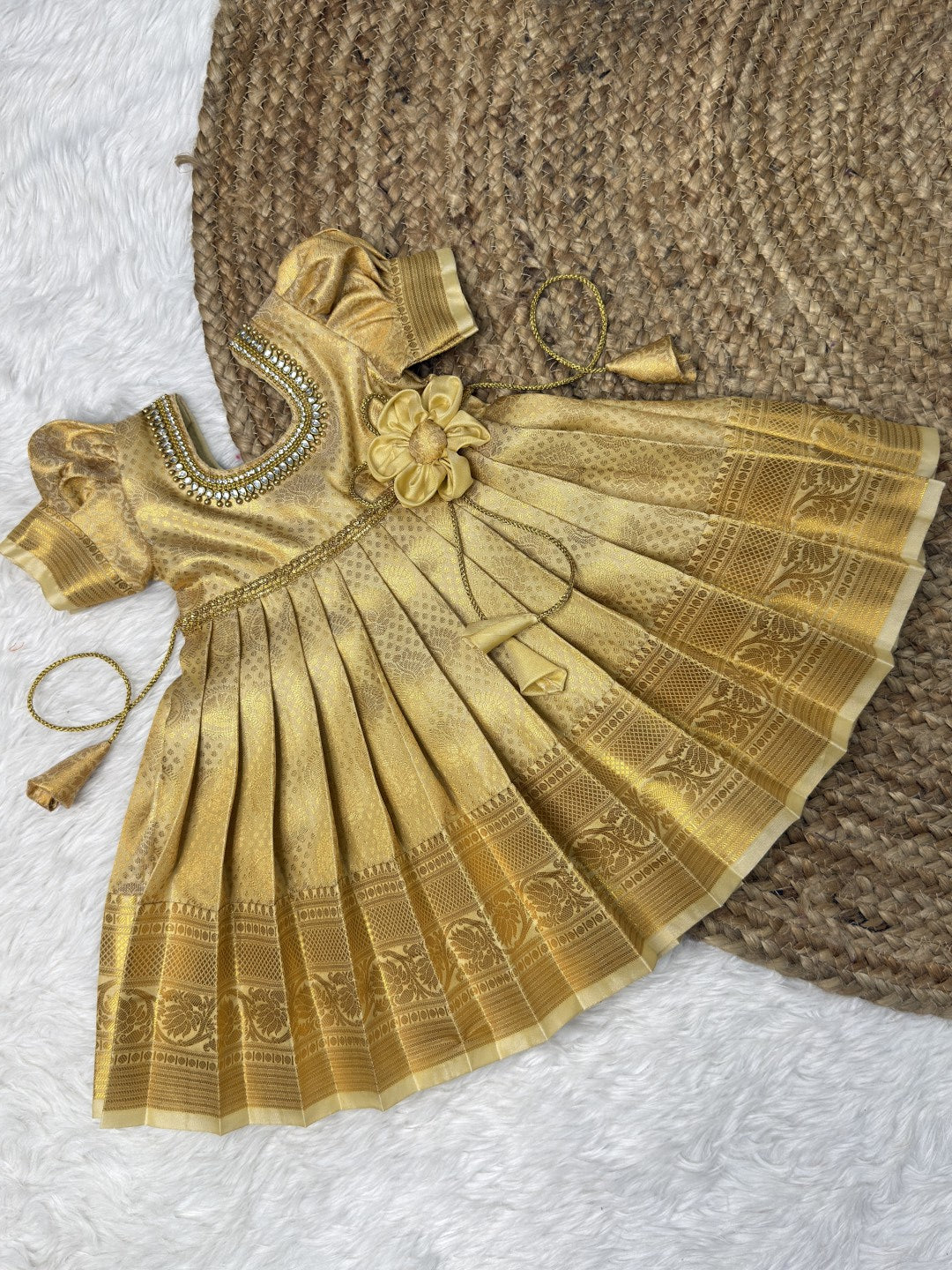 Golden Cream Kanchi Soft Silk Gown | CPM0611