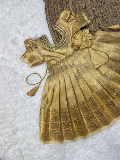 Golden Cream Kanchi Soft Silk Gown | CPM0611