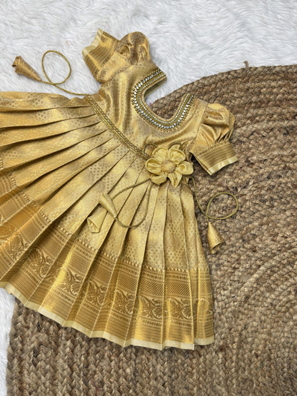 Golden Cream Kanchi Soft Silk Gown | CPM0611