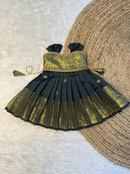 Bottle Green Banarasi Silk Aari Pattu Gown | CPM0620