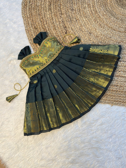 Bottle Green Banarasi Silk Aari Pattu Gown | CPM0620