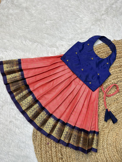 Kanakambaram & Blue Halter Neck Velvet Top & Kanchi Soft Silk Skirt | CPM0624