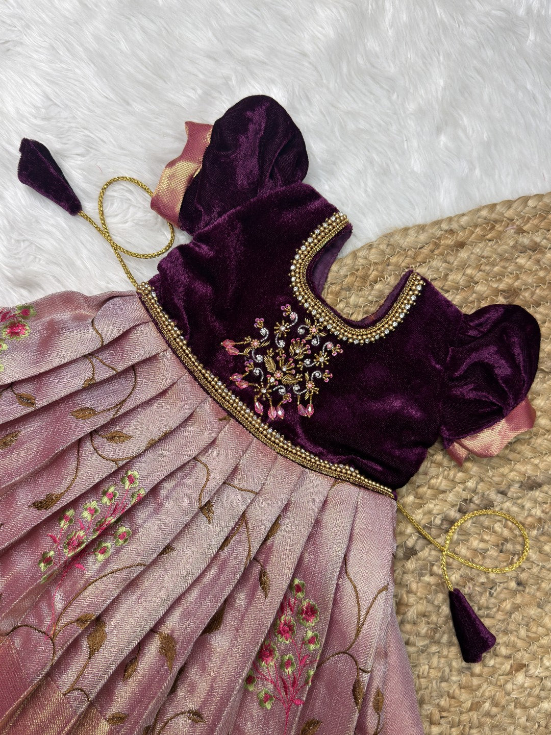 Radhima | Aari Work Velvet & Embroidered Tissue Silk Gown | CPM0625