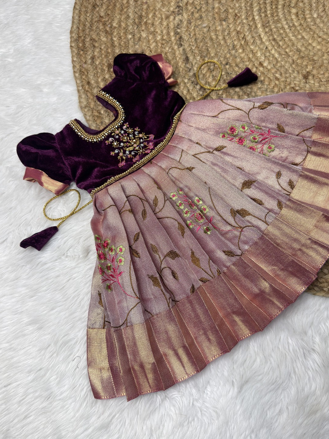 Radhima | Aari Work Velvet & Embroidered Tissue Silk Gown | CPM0625