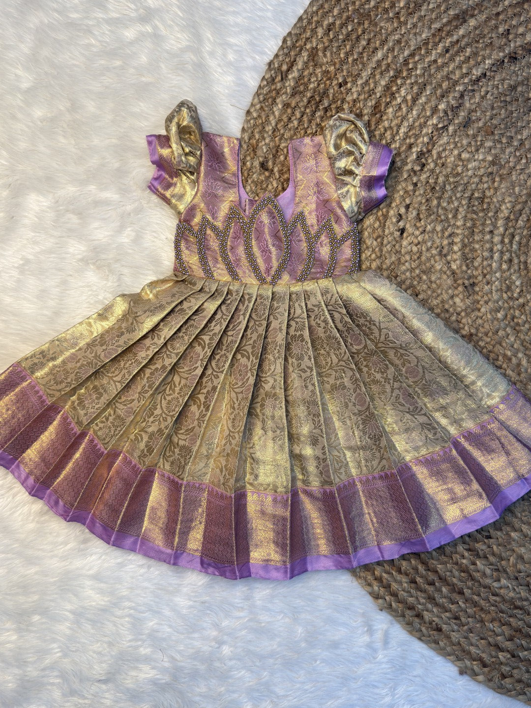 Lavender Beauty | Kanchi Tissue Silk Lotus Aari Work Gown | CPM0628