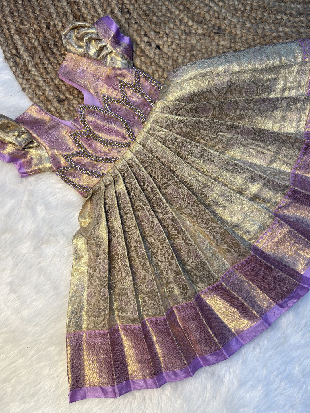 Lavender Beauty | Kanchi Tissue Silk Lotus Aari Work Gown | CPM0628