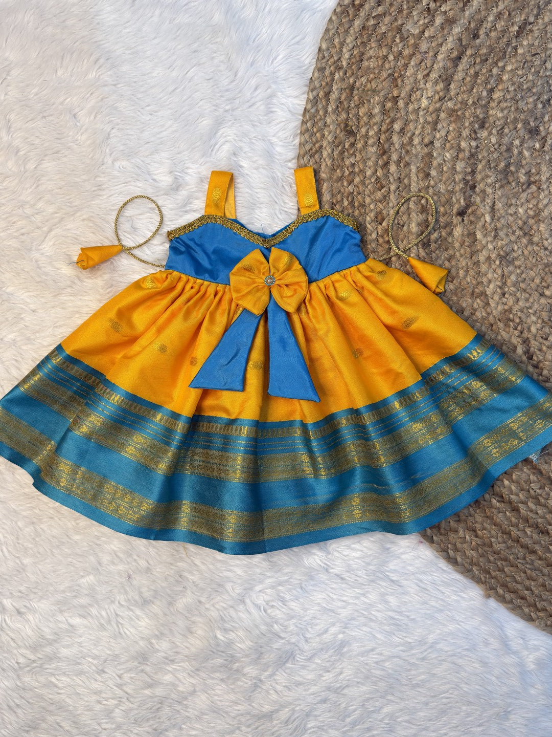 Yellow & Blue Soft Silk Baby Gown | CPM0631