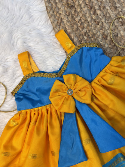 Yellow & Blue Soft Silk Baby Gown | CPM0631