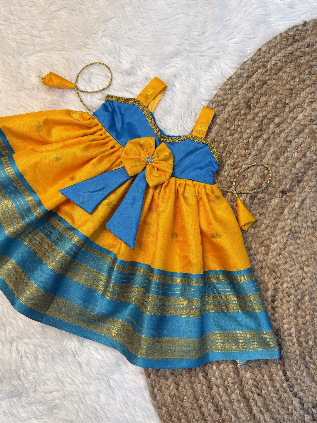Yellow & Blue Soft Silk Baby Gown | CPM0631