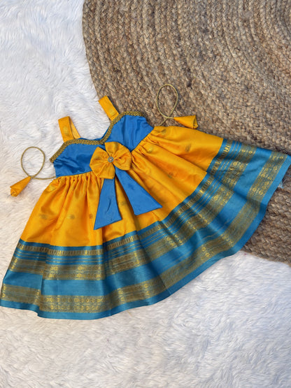 Yellow & Blue Soft Silk Baby Gown | CPM0631