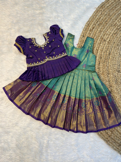 Purple Soft Banarasi Silk Aari Pattu Pavadai | CPM0632