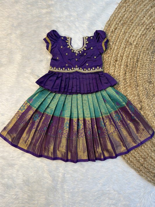 Purple Soft Banarasi Silk Aari Pattu Pavadai | CPM0632